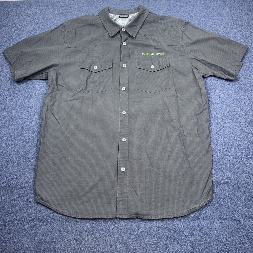 Patagonia Dogfish Head Short Sleeve Mens Large Button Up Shirt Organic Cotton